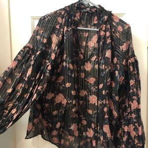 Beautiful Boho Shimmery Floral Print Gypsy Blouse